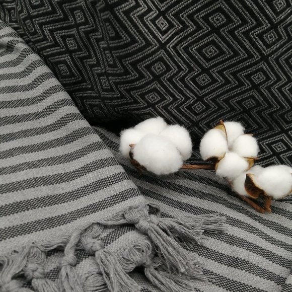 Geometric Pattern Gray Throw Blanket - Picture 3 of 5